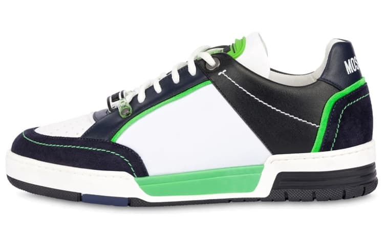 MOSCHINO Lace-Up Low-Top Fashion Sneakers Men's White Green Black 2