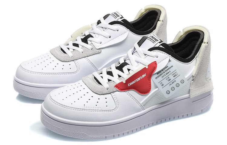 LiNing CF Disordered Wear-Resistant Slip-Resistant Low-Top Skateboard Shoes Women's White Red 6