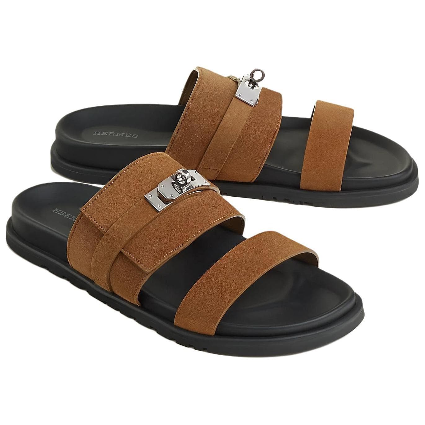 HERMES Slide Slippers Men Smoke Brown 6