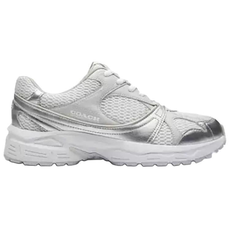 COACH Mesh Leather Round Toe Lace-Up Low-Top Casual Lifestyle Shoes Women's Silver 4