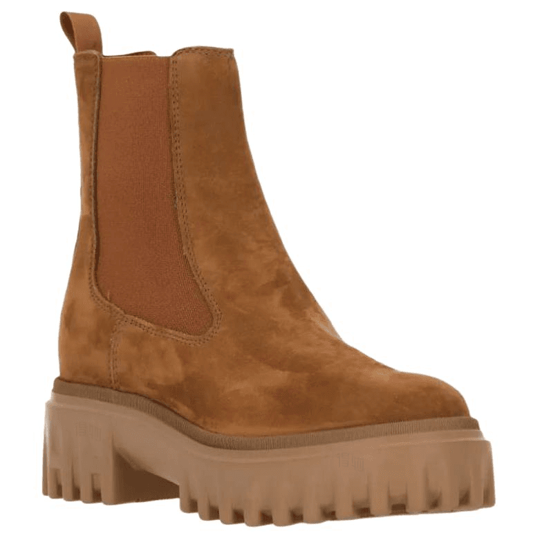 HOGAN Suede Calfskin Slip-On Platform Short Chelsea Boots Women's Brown 6