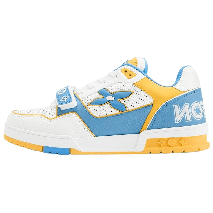 LOUIS VUITTON Trainer Calfskin Embellished Decoration Round Toe Lace-Up Low-Top Skate Shoes Men's Blue 2