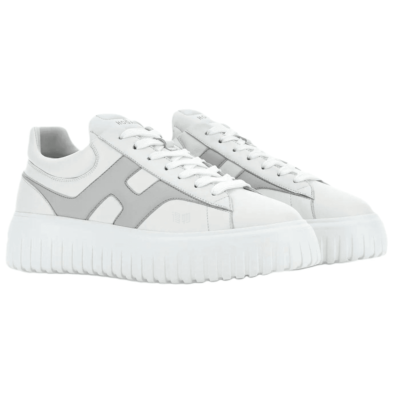 HOGAN H-Stripes Leather Platform Round-Toe Lace-Up Low-Top Casual Shoes Men's White 5