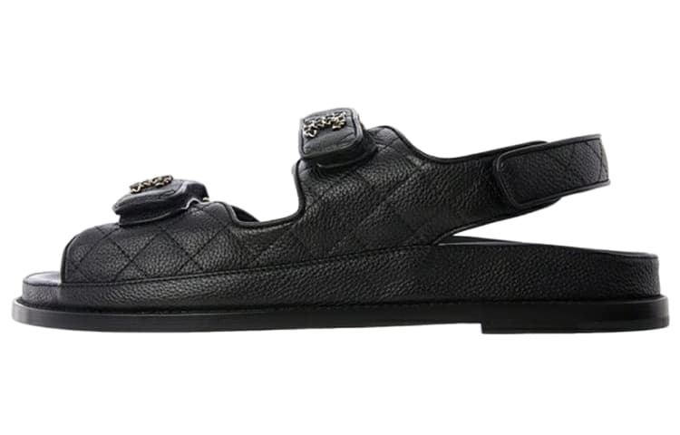 CHANEL Quilted Dad Sandal Black Leather Women's