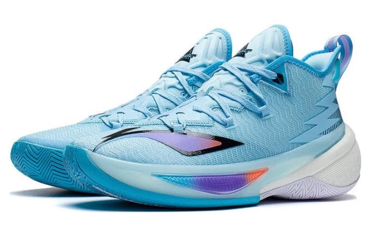 LINING Power 9 Basketball Shoes Men Mid-Top Light Wax Blue/Black 5