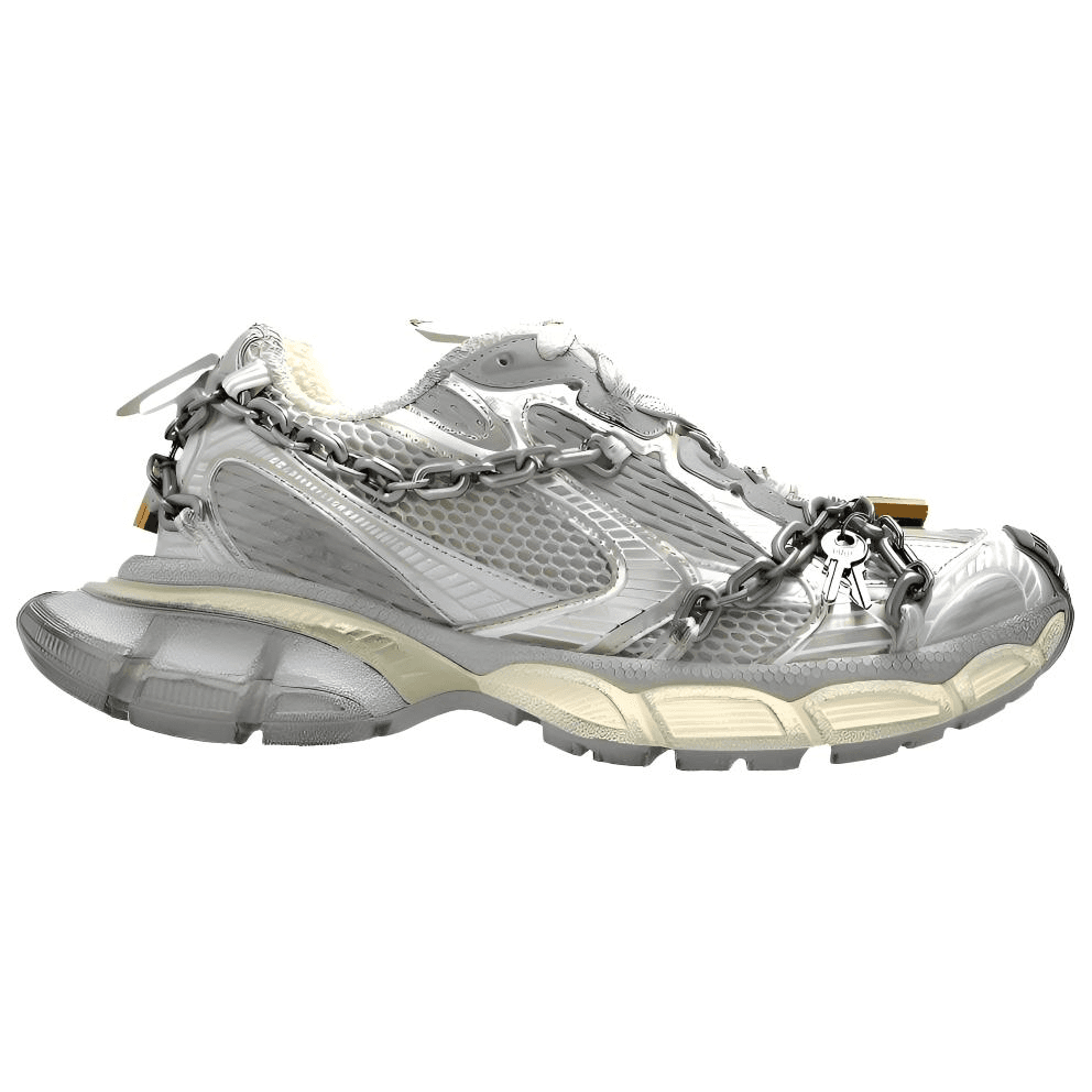 Balenciaga 3XL Fabric Chain Detail Round Toe Lace-Up Low-Top Dad Shoes Women's Grey 4