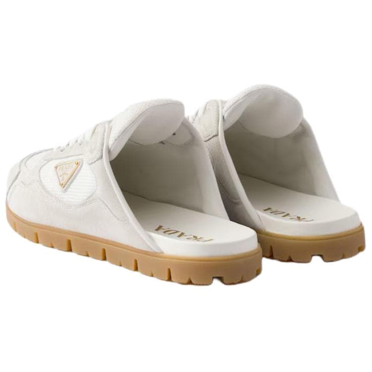 PRADA Trail Backless Round Toe Mules Rubber Sole Toe-Cover Sandals Women's White 6