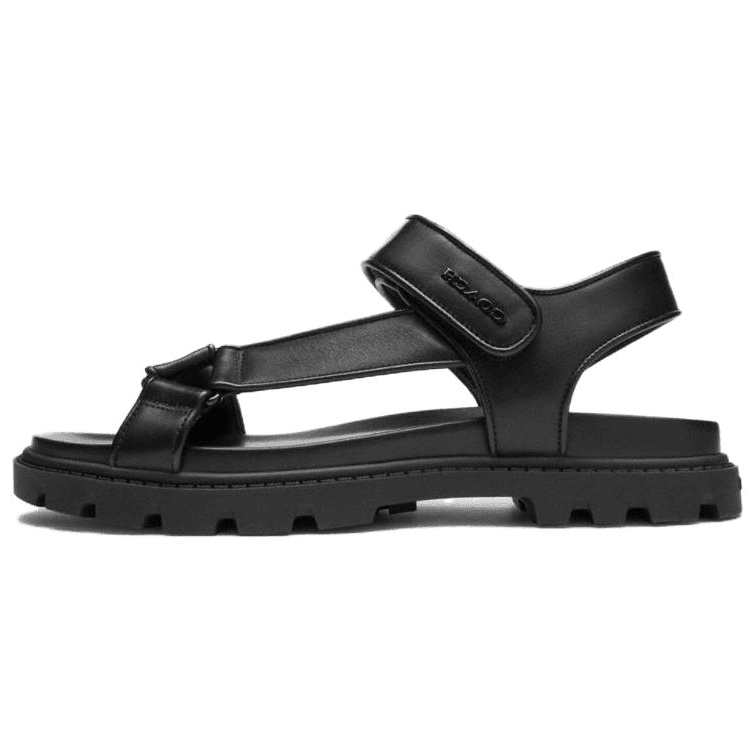 COACH Sport Leather Open-Toe Flat Strap Sandals Women's Black 2