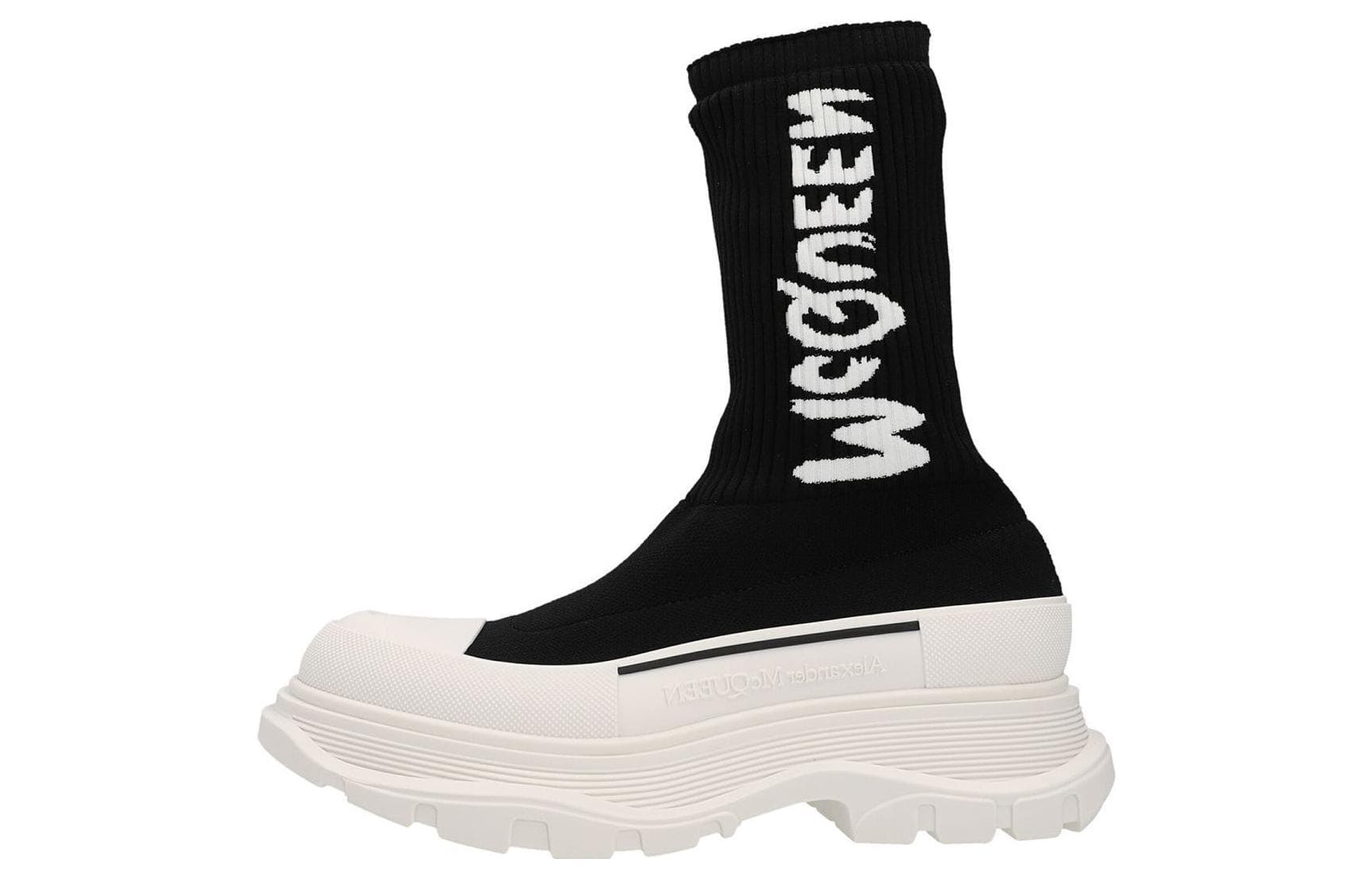 Alexander McQueen Logo Intarsia Chunky Sock Sneaker Black Ice Women's