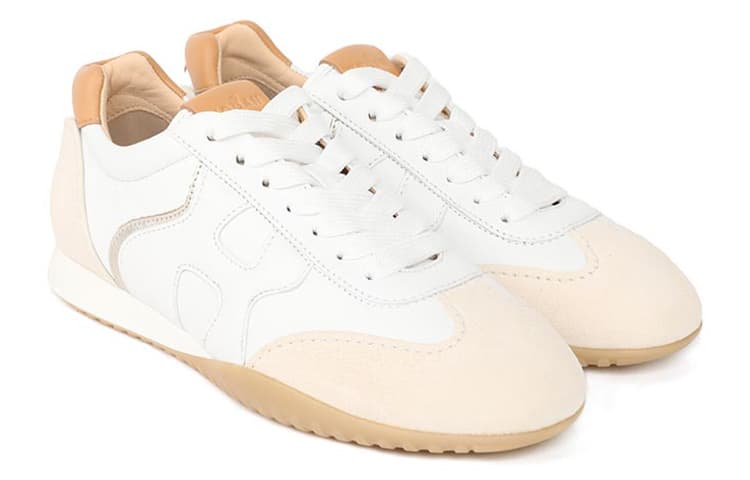 HOGAN Olympia-Z Leather Fashion Wear-Resistant Low-Top Casual Shoes Women's White Pink 3
