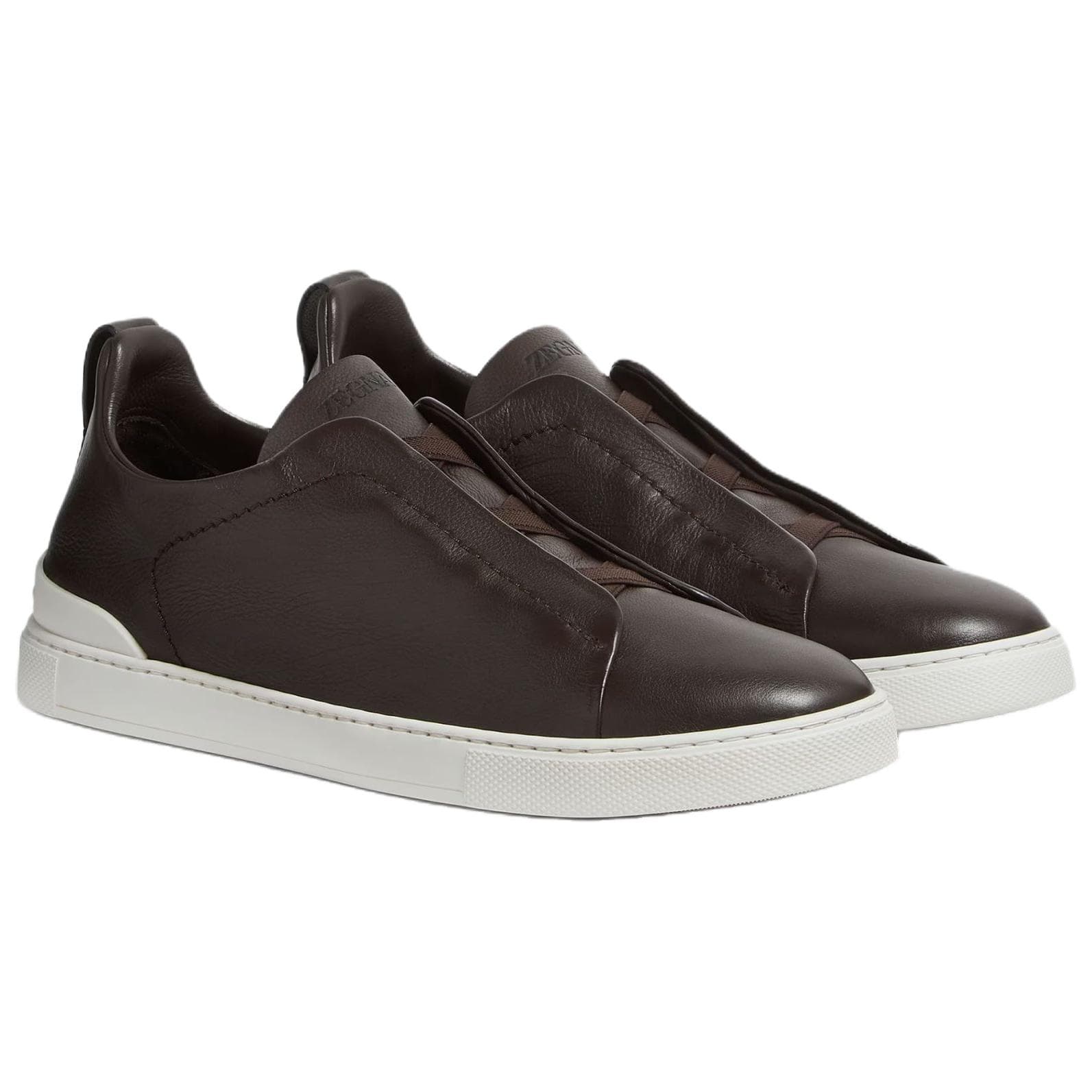 Zegna Triple Stitch Secondskin Calfskin Round Toe Slip-On Low-Top Sneakers Men's Dark Brown 5