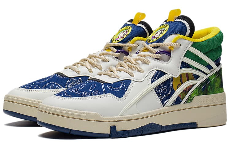 LiNing Wave Mid Party High-Top Skateboard Shoes Men's White Green Blue 4