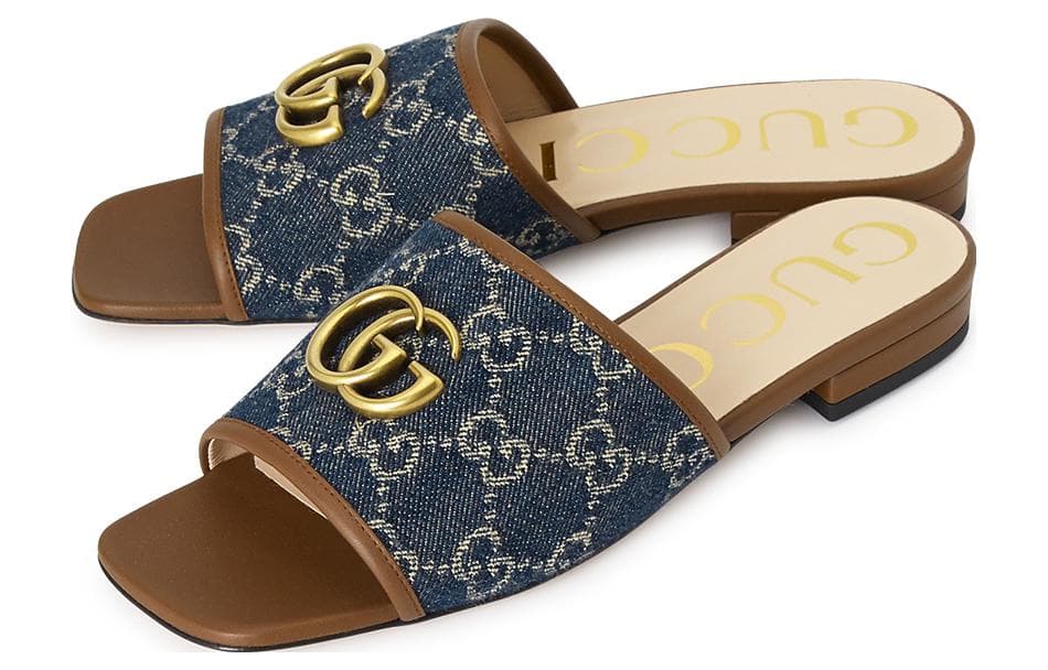 GUCCI Denim Gg Jacquard Slide Sandals Blue Women's 3