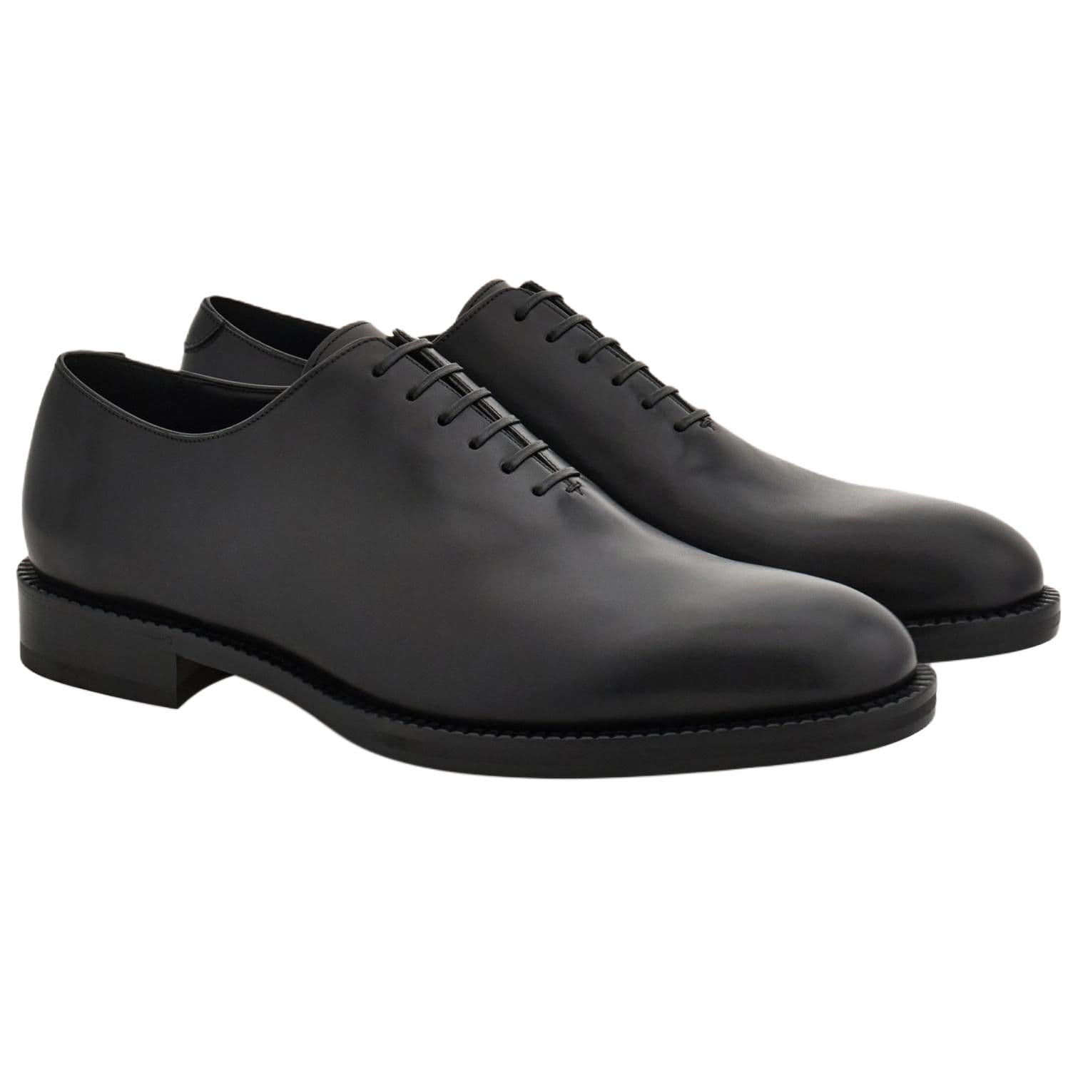 FERRAGAMO Calfskin Round Toe Lace-Up Oxford Shoes Dress Leather Shoes Men's Black 6