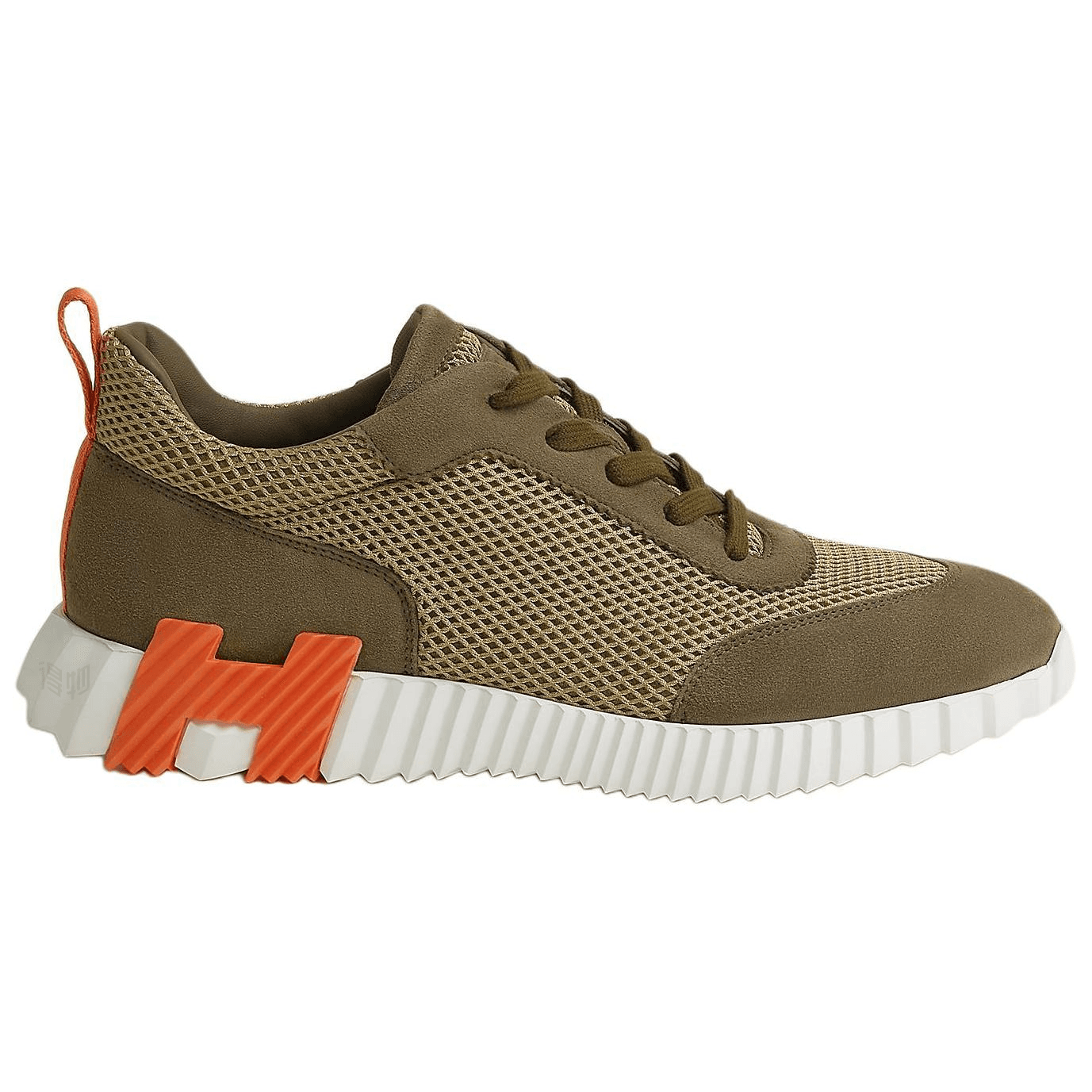 HERMES Bouncing Goatskin Color Block Round Toe Lace-Up Running Shoes Low-Top Lifestyle Shoes Men's Olive Green 4