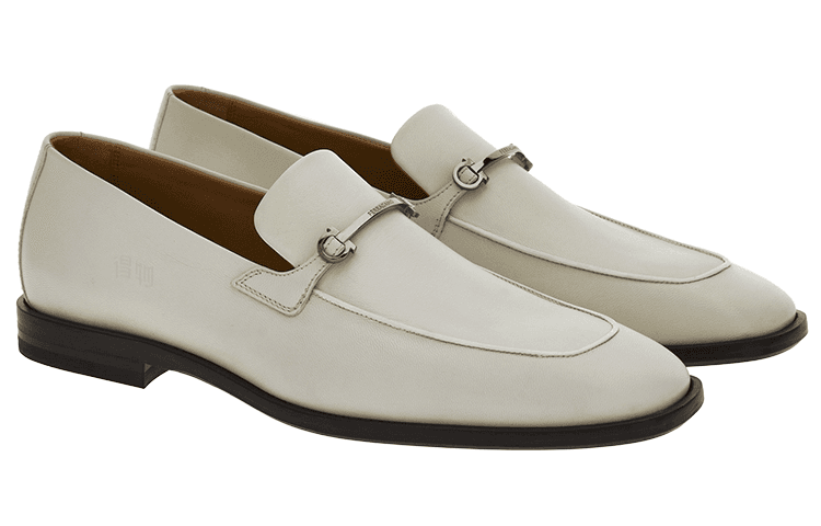 FERRAGAMO GANCINI Buckle Detail Slip-On Loafers Men's White 4