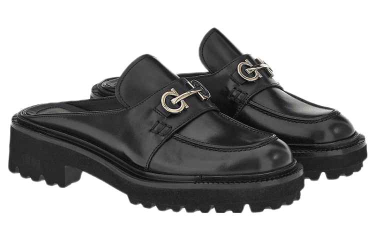 FERRAGAMO Slip-On Casual Rubber Toe Post Sandals Women's Black 4