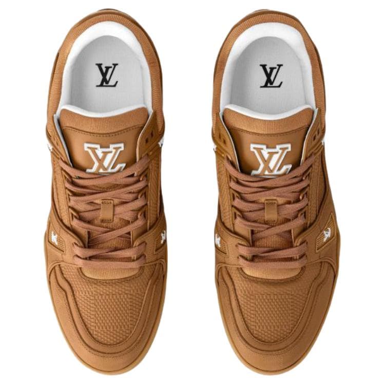 LOUIS VUITTON Trainer Cow Leather Round Toe Logo Low-Top Skate Shoes Men's Brown 6