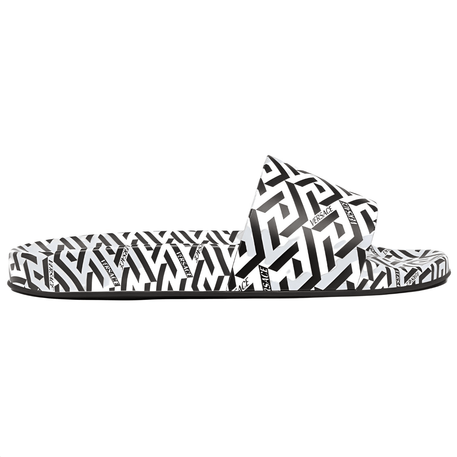 VERSACE La Greca Print Slide Black White 3
