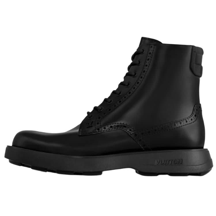 LOUIS VUITTON Bastille Cowhide Leather Round Toe Lace-Up Ankle Boots Men's Black 2
