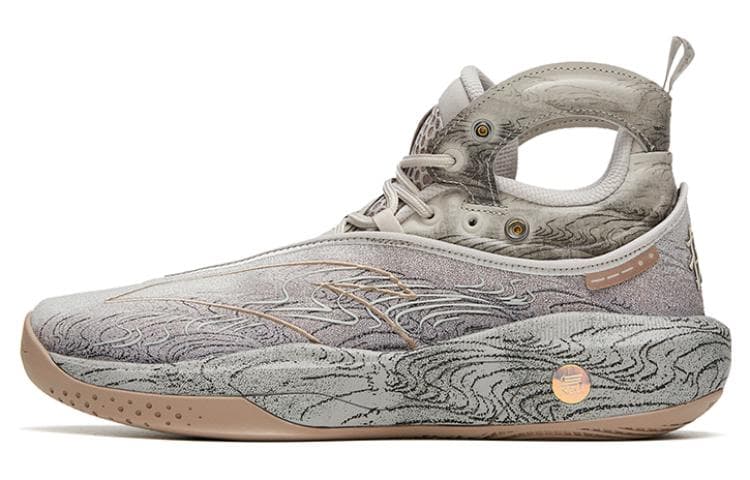 Anta KT8 Twelve Water Paintings Cushioning Anti-Slip And Wear-Resistant High-Top Basketball Shoes Gray Brown 2