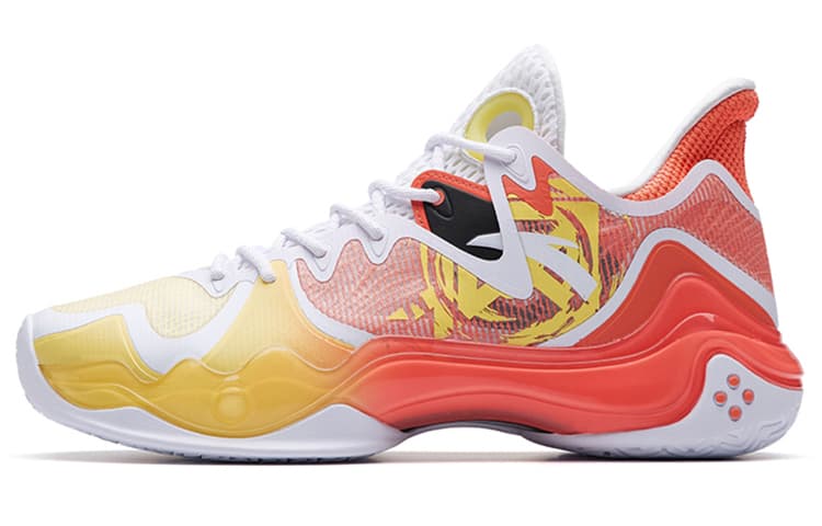 ANTA Shock Wave 4 Basketball Shoes Men Low-Top Orange/Yellow White 2