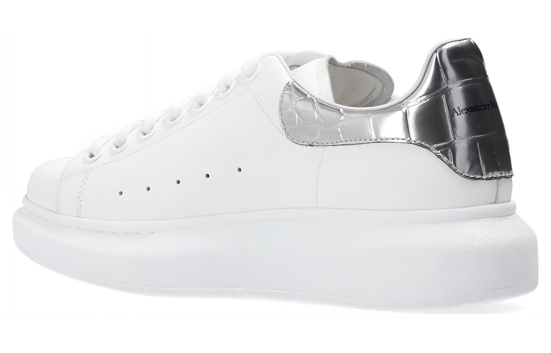 Alexander McQueen Oversized White Silver Croco Women's 5