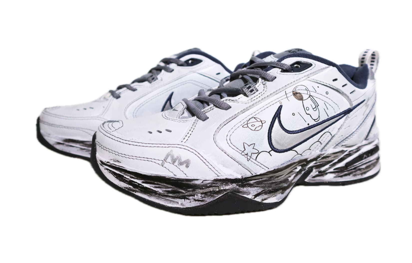 Nike Air Monarch 4 Anti-Slip Wear-Resistant Breathable Lightweight Low-Top Chunky Sneakers Unisex Cement Blue Gray 5