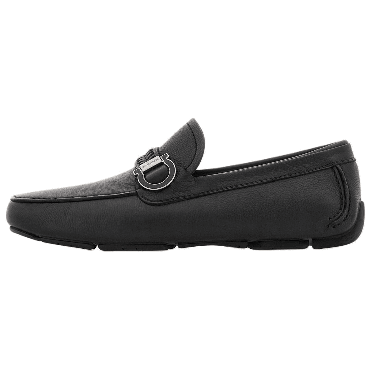 FERRAGAMO GANCINI Calfskin Slip-On Round Toe Loafers Men's Black 2