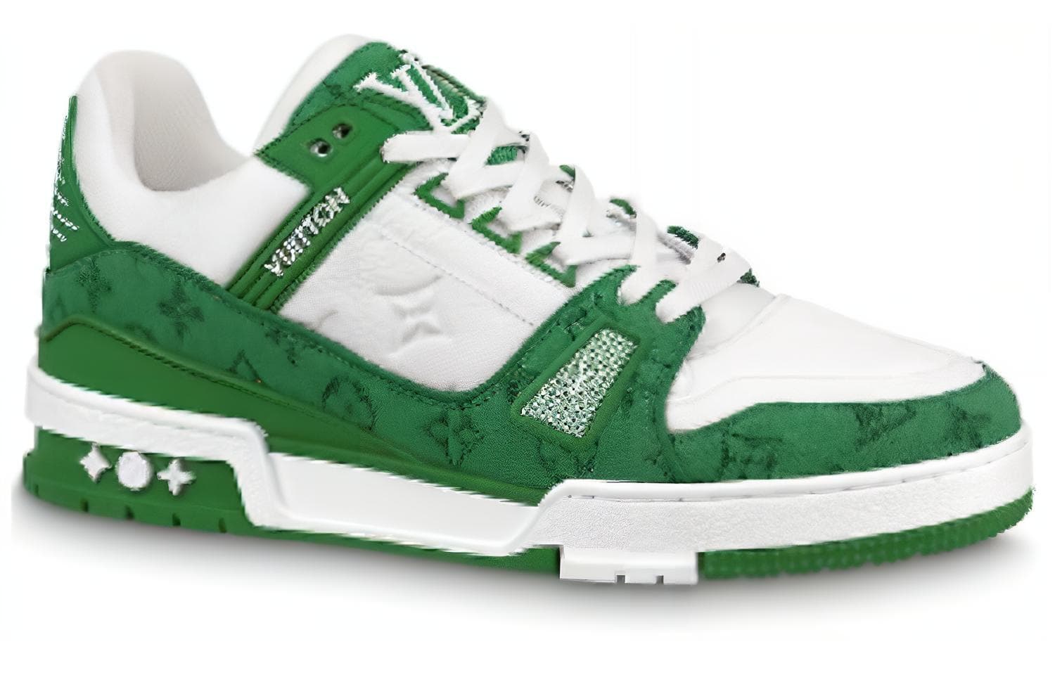 LOUIS VUITTON Trainer Green Monogram Denim White 4