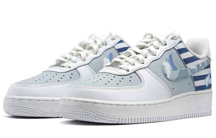 Nike Air Force 1 Anti Slip Wear Resistant Low Top Skateboard Shoes Women's Gray White Blue 6