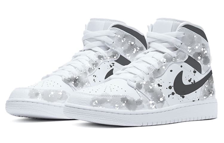 Jordan Air Jordan 1 Mid Top Vintage Basketball Shoes Men's Black White Gray 5