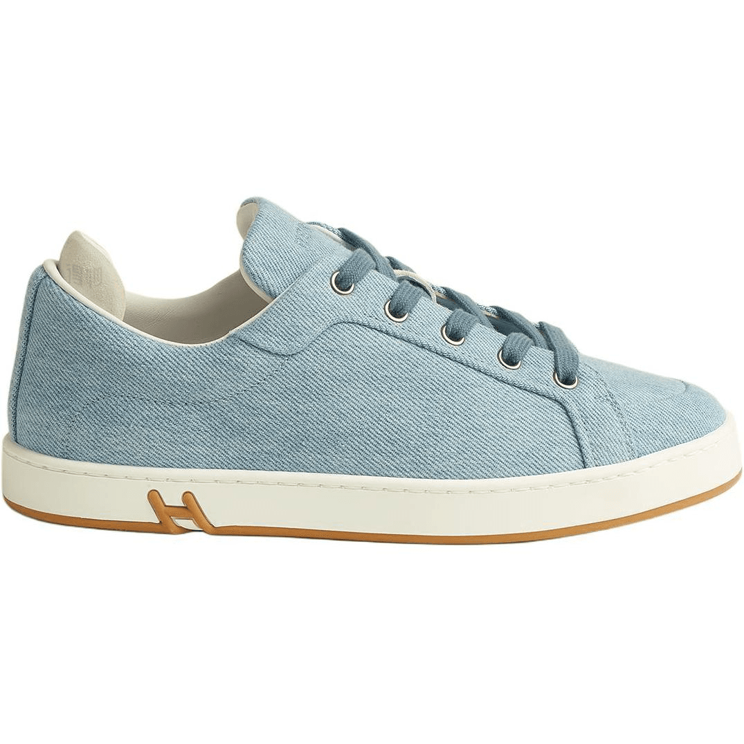 HERMES Kid Round Toe Lace-Up Low-Top Canvas Shoes Women's Blue 4