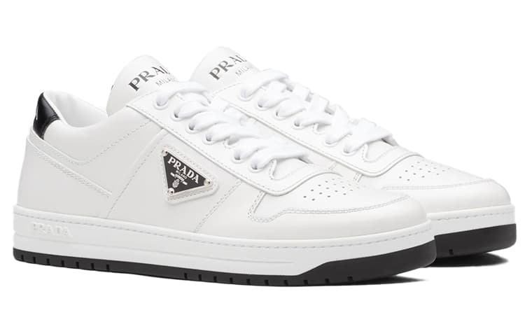 PRADA Downtown Perforated Leather Sneakers 'White Black' Women's 5