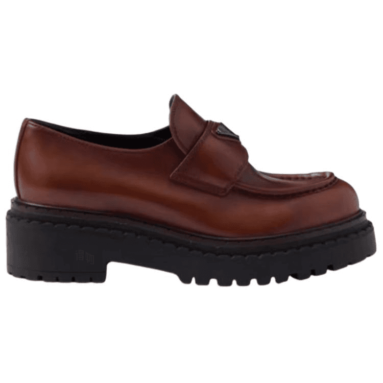 PRADA Cow Leather Thick Sole Round Toe Metal Logo Detail Loafers 5.5cm Women's Brown 4