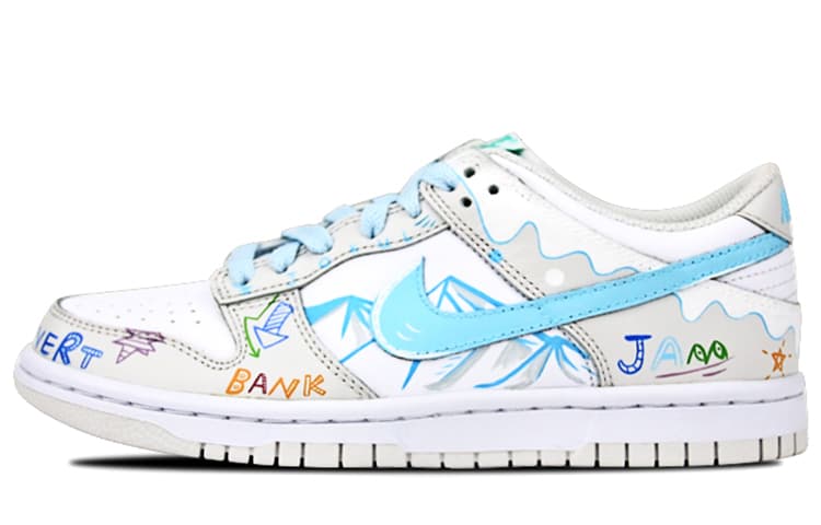 Nike Dunk Anti-Slip Wear-Resistant Low-Top Skateboard Shoes GS White Gray Blue