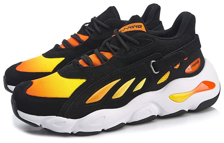 LiNing Butterfly Cushioned Slip-Resistant Low-Top Chunky Sneakers Black Yellow 6