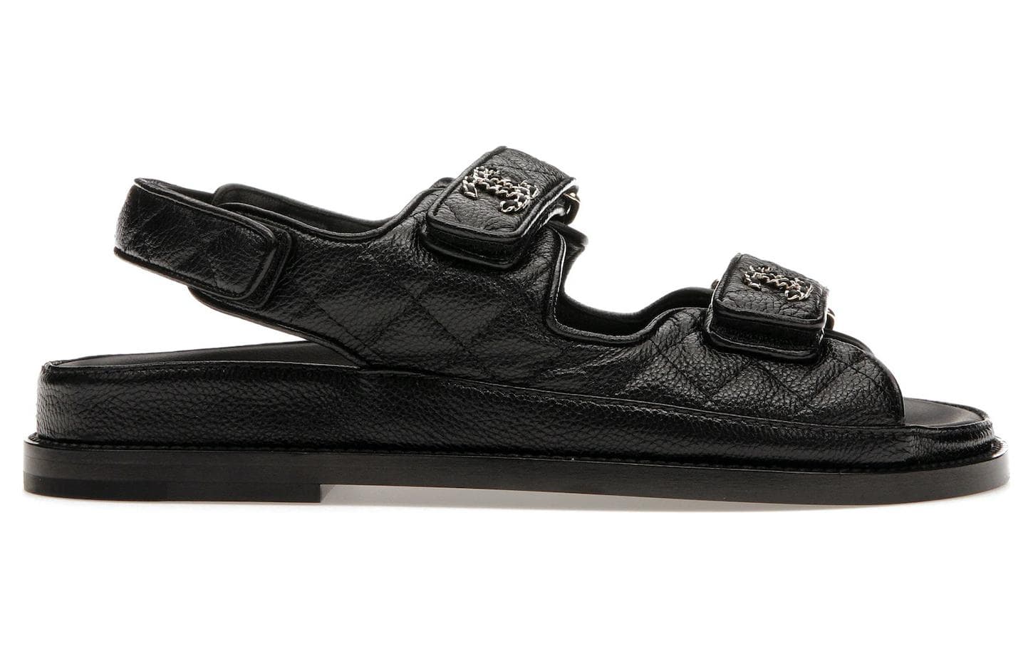 CHANEL Quilted Dad Sandal Black Leather Women's 4
