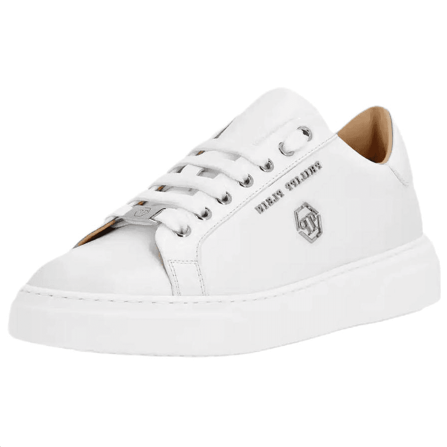 PHILIPP PLEIN Hexagon Calf Leather Round Toe Lace-Up Low-Top Skate Shoes Unisex White 6