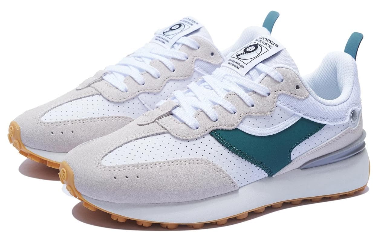 LiNing Fangyuan Classic Anti-Slip Wear-Resistant Low-Top Sports Casual Shoes Women's White Gray Green 6