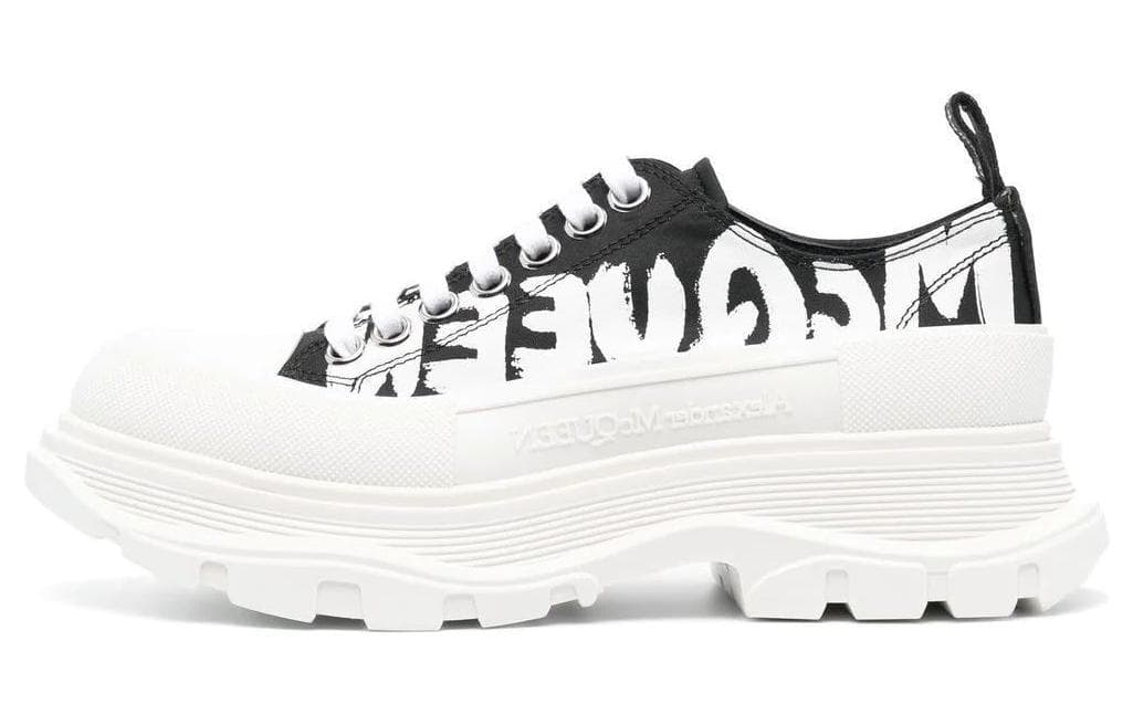 Alexander McQueen Tread Slick Low Lace Up Graffiti Shoes 'White Black' Women's