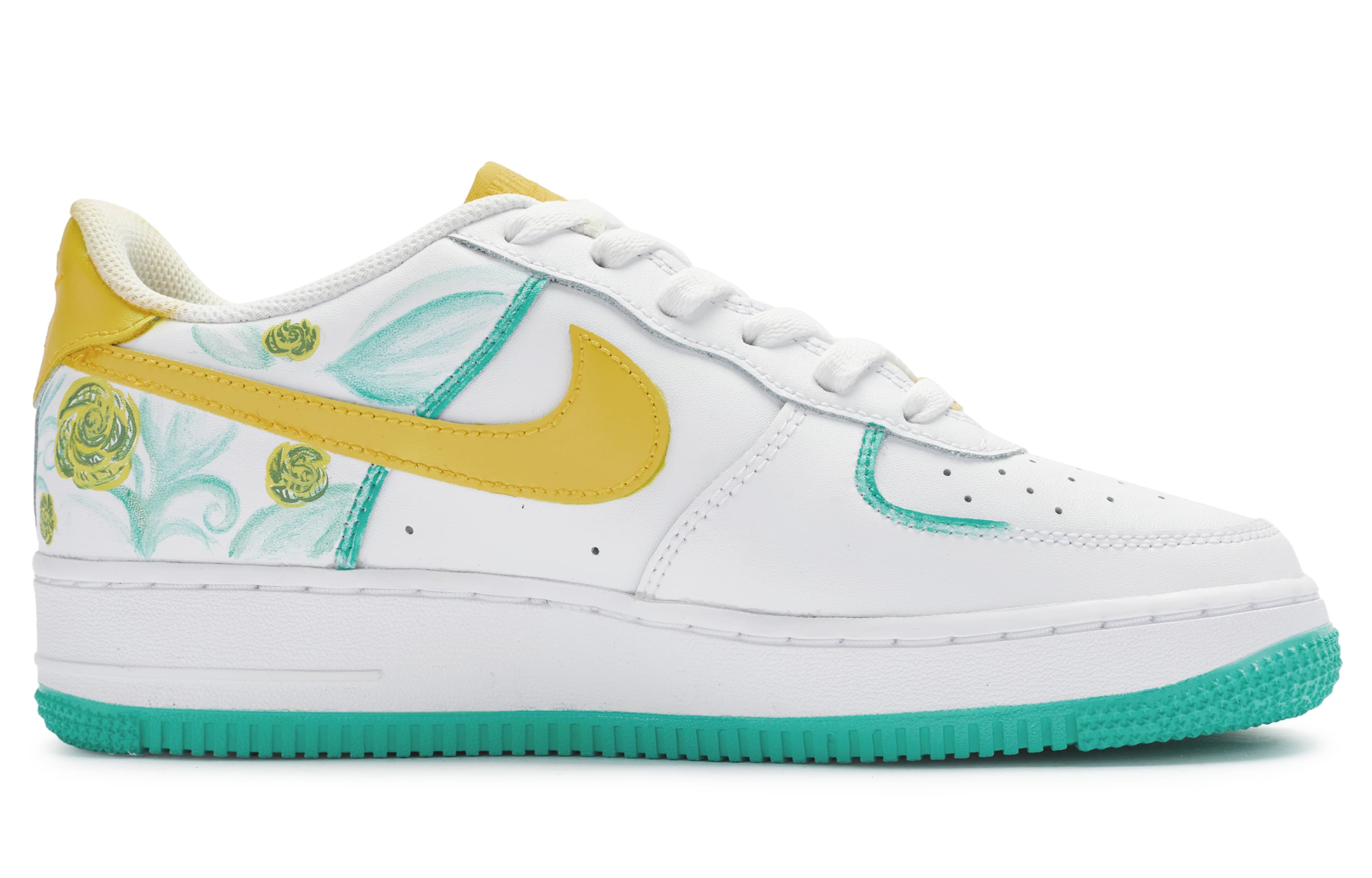 Nike Air Force 1 07 Anti Slip Wear Resistant Low Top Skateboard Shoes Men's Yellow Green White 3