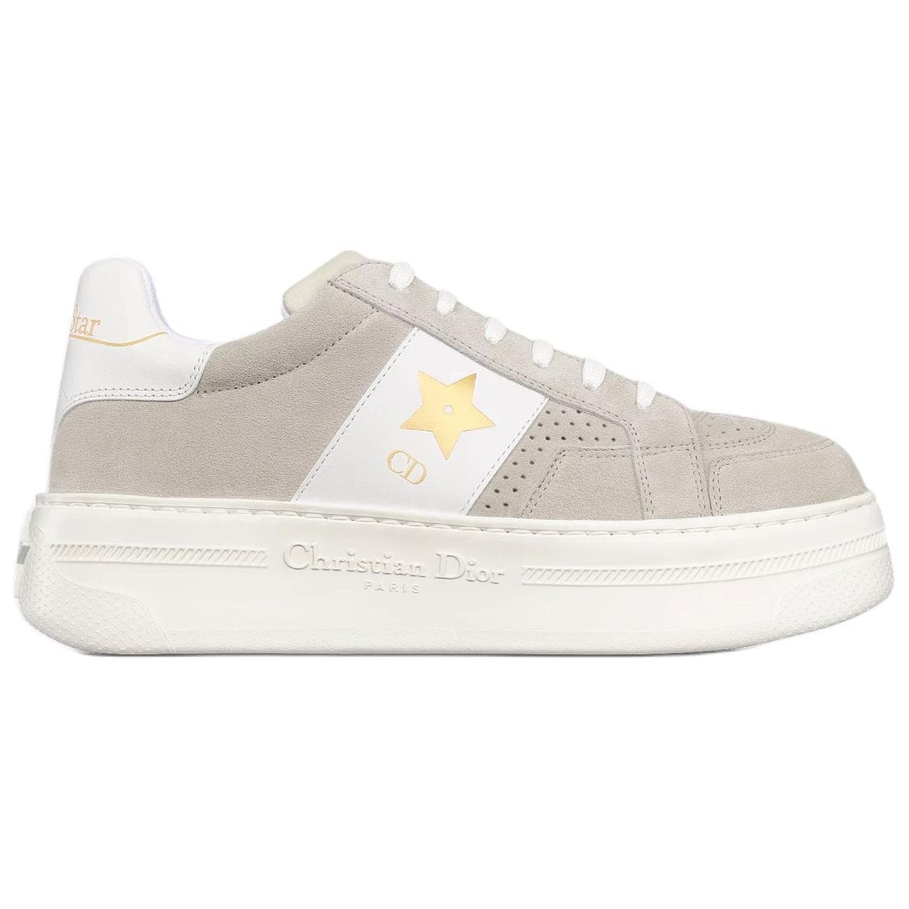 DIOR Star Platform Shoes Cow Leather Round Toe Lace-Up Low-Top Skateboard Shoes Women's Light Beige 3