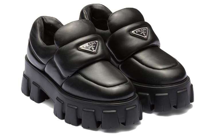 PRADA Soft Padded 55mm Loafers Black Nappa Leather Women's 6