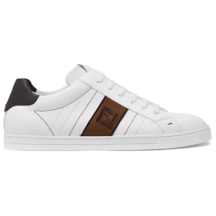 FENDI Ff Leather Low Top White Brown 4
