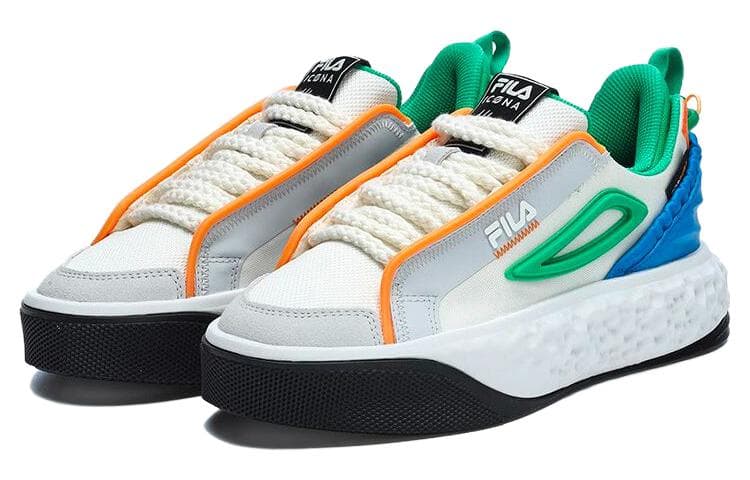 FILA VIVA Anti-Slip Wear-Resistant Low-Top Skateboard Shoes Women's White Green Blue 4