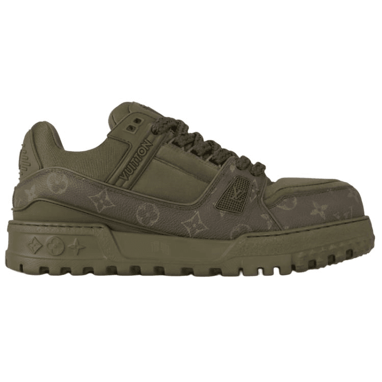 LOUIS VUITTON Trainer Maxi Calfskin Leather Round Toe Lace-Up Low-Top Skate Shoes Men's Army Green 4