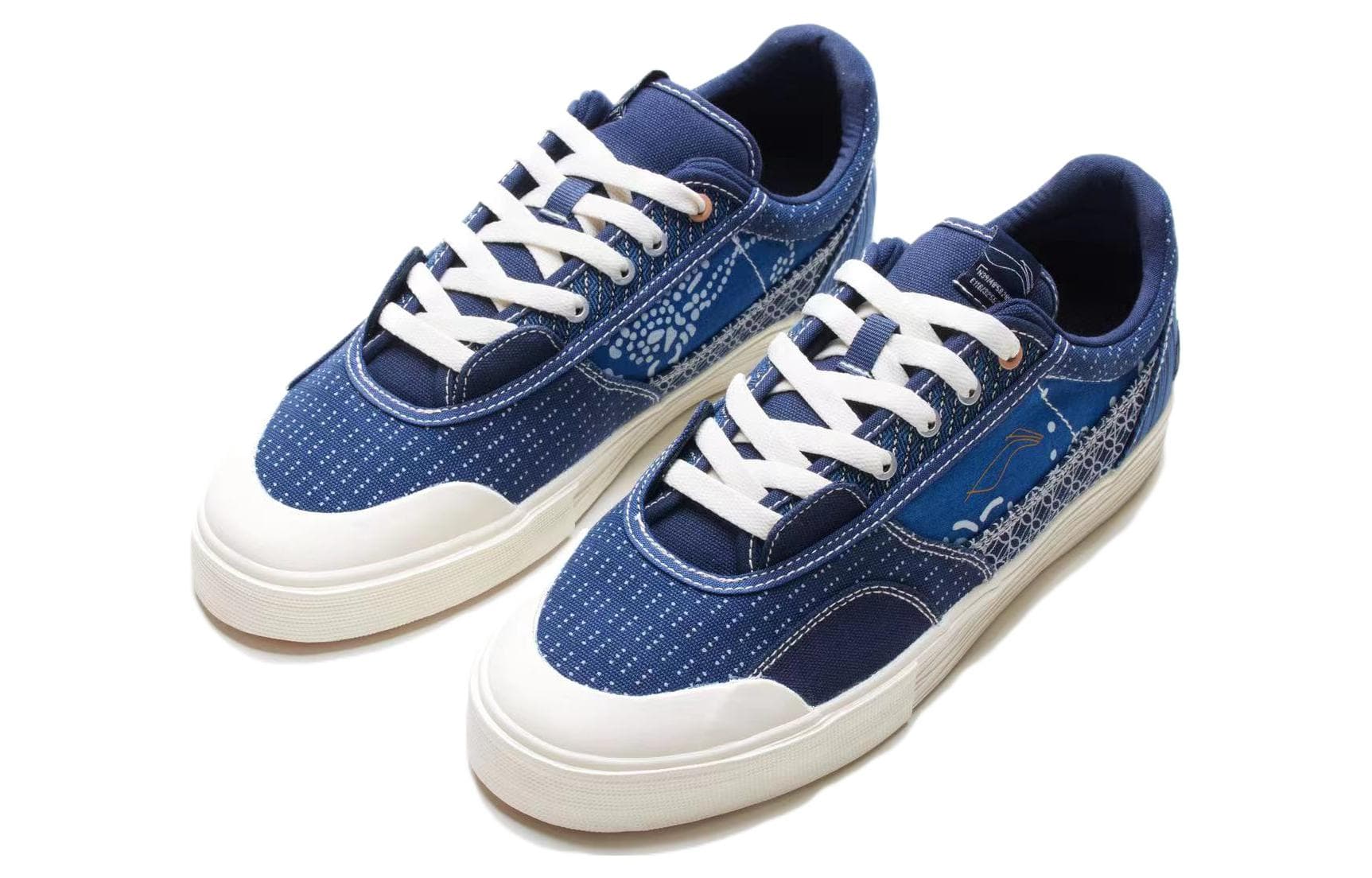LiNing 50/50 Job Interview Vintage Fabric Durable Breathable Low-Top Skateboard Shoes Men's Blue White 5