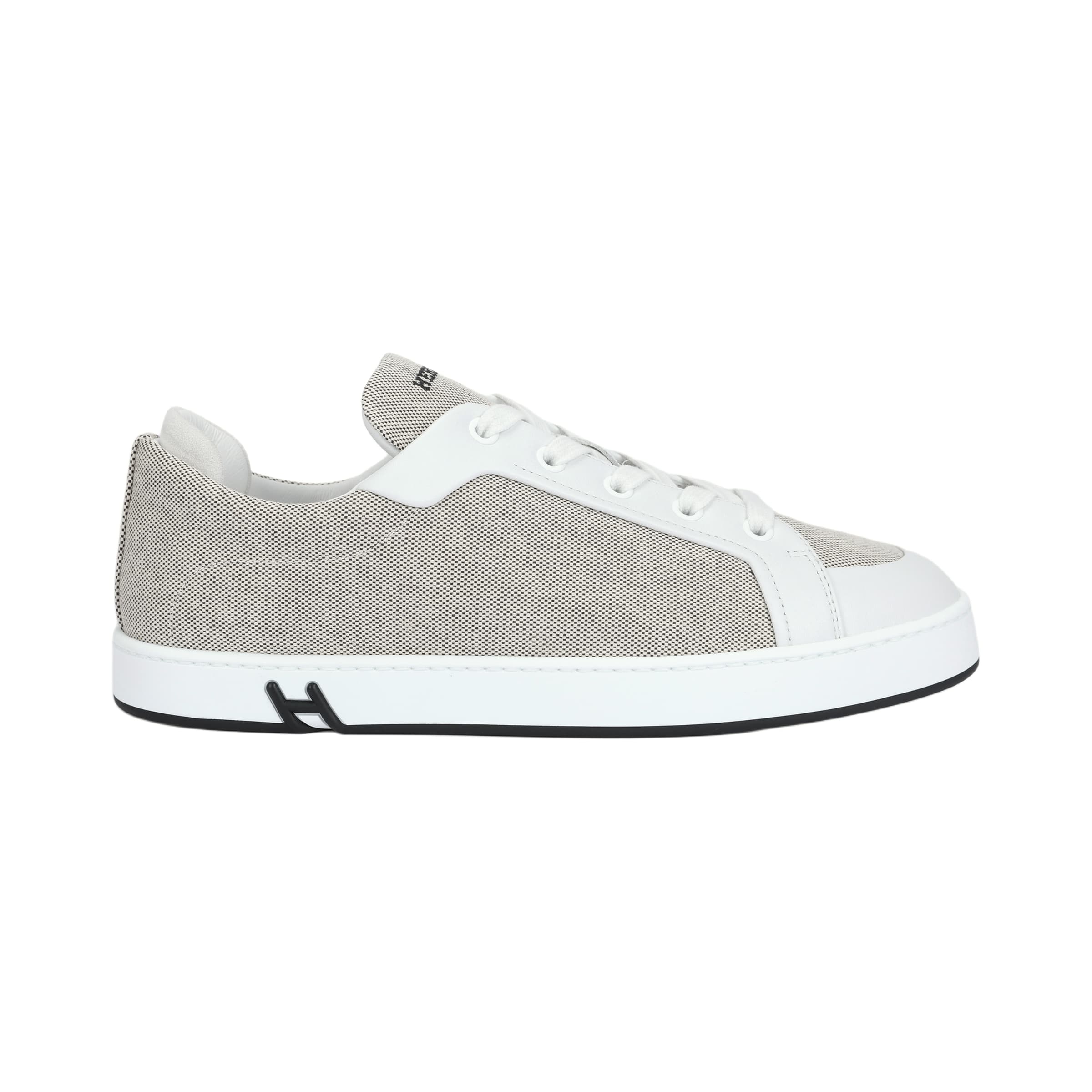 HERMES Kid Calfskin Round Toe Lace-Up Low-Top Canvas Sneakers Women's Grey 4
