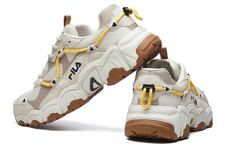 FILA Cat Claw Slip-Resistant Breathable Low-Top Casual Shoes Men's Gray White Yellow 6